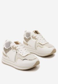 Born2be - Białe Sneakersy na Grubej Podeszwie Ozdobione Brokatem Petasse. Okazja: na co dzień. Kolor: biały. Wzór: aplikacja #6