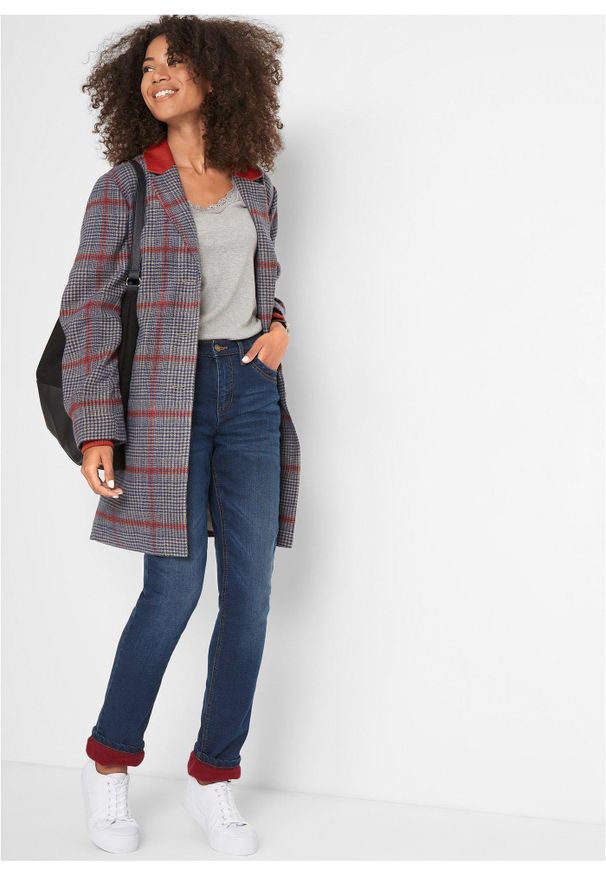 bonprix - Dżinsy ocieplane, high waist, straight. Stan: podwyższony. Kolor: niebieski