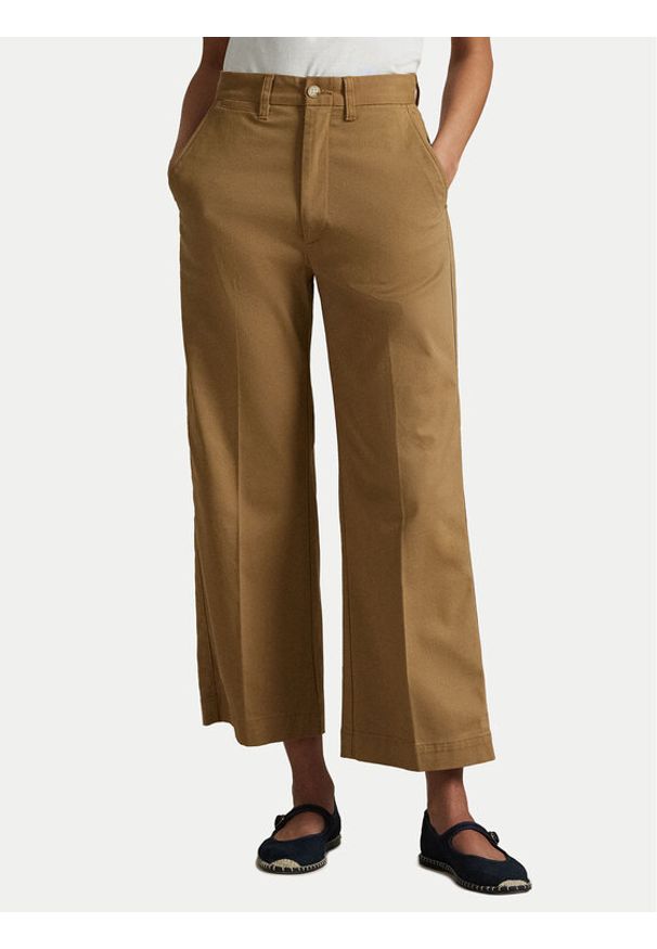 Polo Ralph Lauren Spodnie materiałowe 211873988001 Beżowy Wide Leg. Kolor: beżowy. Materiał: bawełna