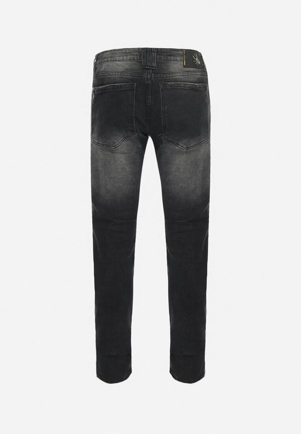 Born2be - Czarne Jeansy Regular Ozdobione Dziurami i Przetarciami Tetersa. Kolor: czarny. Wzór: aplikacja