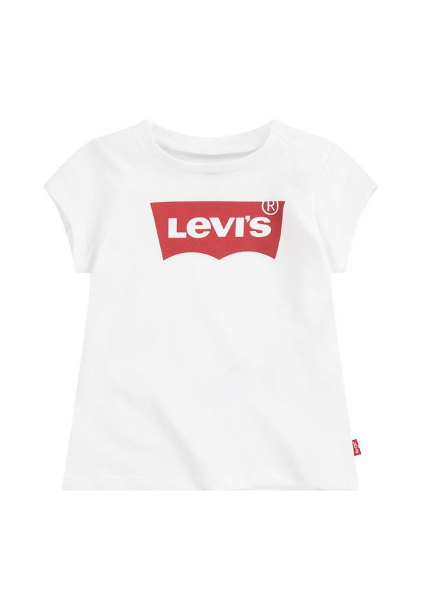 Levi's® - Levi's T-shirt dziecięcy kolor biały. Okazja: na spotkanie biznesowe, na co dzień. Kolor: biały. Materiał: dzianina. Długość rękawa: krótki rękaw. Długość: krótkie. Wzór: nadruk. Styl: biznesowy, casual
