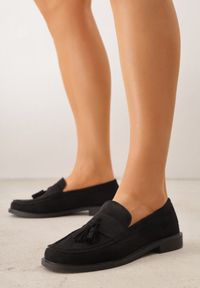Born2be - Czarne Mokasyny VICES ze Skórzaną Wkładką i Frędzlami Leuconisse. Okazja: na co dzień. Kolor: czarny. Materiał: skóra. Wzór: aplikacja. Styl: casual, elegancki #1