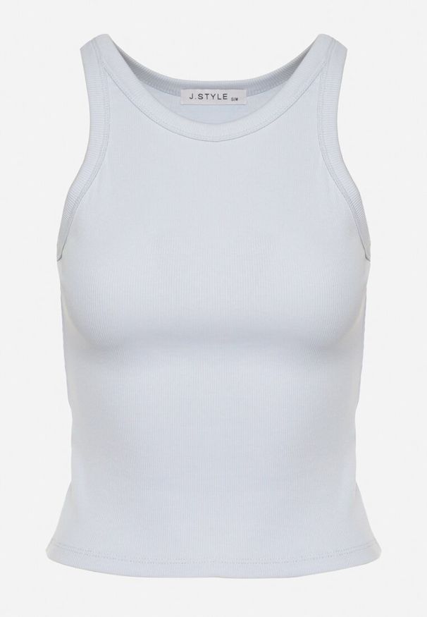Born2be - Jasnoniebieski Bawełniany Top z Prążkowanego Materiału Tilzedi. Okazja: na co dzień. Kolor: niebieski. Materiał: bawełna, materiał, prążkowany. Sezon: zima. Styl: klasyczny, casual