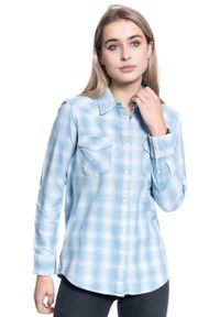 Wrangler - DAMSKA KOSZULA MATERIAŁOWA WRANGLER WESTERN CHECK SHIRT LIGHT INDIGO W5Q12ZX4E. Materiał: materiał