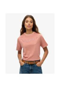 Superdry - Luźna koszulka z logo Emb Core z bawełny. Kolor: różowy. Materiał: bawełna #1