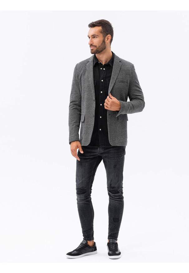 Ombre Clothing - Marynarka męska casual M162 - czarna - XXL. Okazja: na co dzień. Kolor: czarny. Materiał: bawełna, dzianina, poliester. Styl: casual