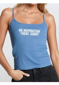 Sinsay - Top na ramiączkach z napisem - niebieski. Kolor: niebieski. Długość rękawa: na ramiączkach. Wzór: napisy #1