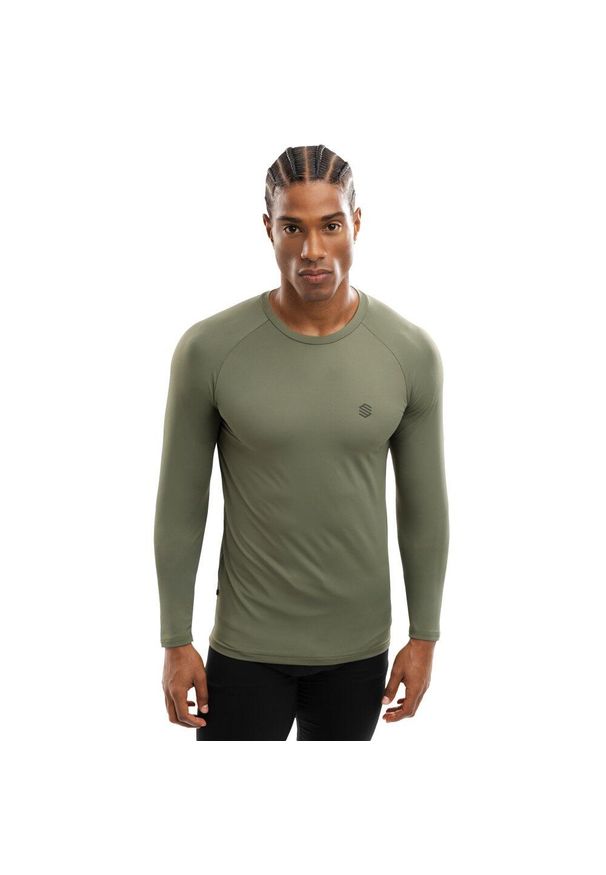 SIROKO - Męska koszulka treningowa z długim rękawem Fitness Siroko Wild. Okazja: na co dzień. Kolor: zielony. Materiał: tkanina. Długość rękawa: długi rękaw. Długość: długie. Styl: casual