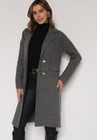 Born2be - Szary Elegancki Długi Płaszcz Dwurzędowy Oritusa. Okazja: na co dzień, na spacer. Kolor: szary. Materiał: jeans. Długość: długie. Styl: elegancki #4