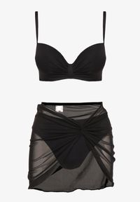 Renee - Czarne Bikini Majtki Typu Figi Marszczony Biustonosz i Pareo Natovena. Kolor: czarny