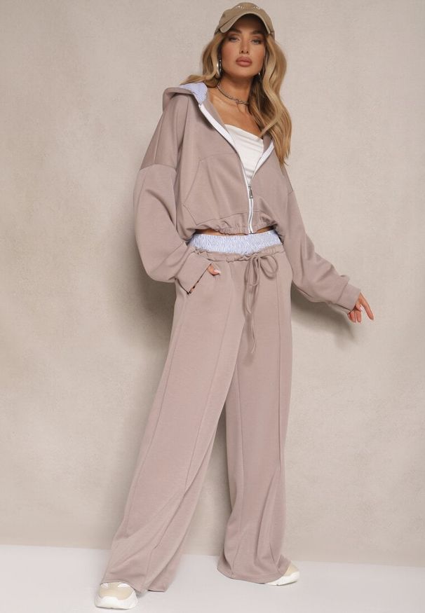 Renee - Jasnobrązowy Komplet Dresowy z Wiskozą Bluza i Spodnie o Szerokim Kroju Melriva. Kolor: brązowy. Materiał: dresówka, wiskoza