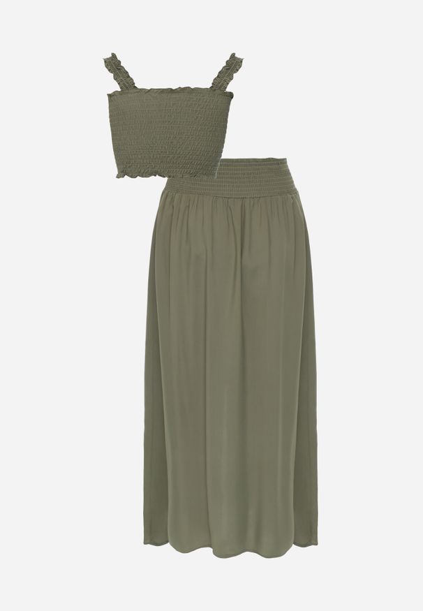 Renee - Ciemnozielony 2-częściowy Bawełniany Komplet z Długą Spódnicą i Elastycznym Topem Diomastis. Kolor: zielony. Materiał: bawełna. Wzór: gładki