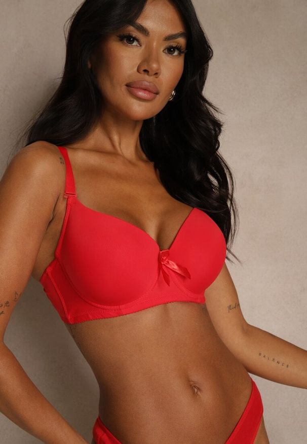 Renee - Czerwony Biustonosz o Gładkim Wykończeniu z Kokardką Phiphise. Kolor: czerwony. Wzór: gładki