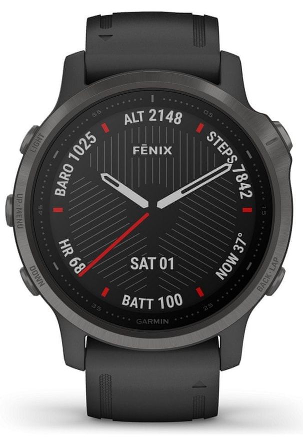 GARMIN - Garmin zegarek Fenix 6S Sapphire, Carbon Gray DLC, Black Band. Rodzaj zegarka: smartwatch. Kolor: czarny. Styl: militarny