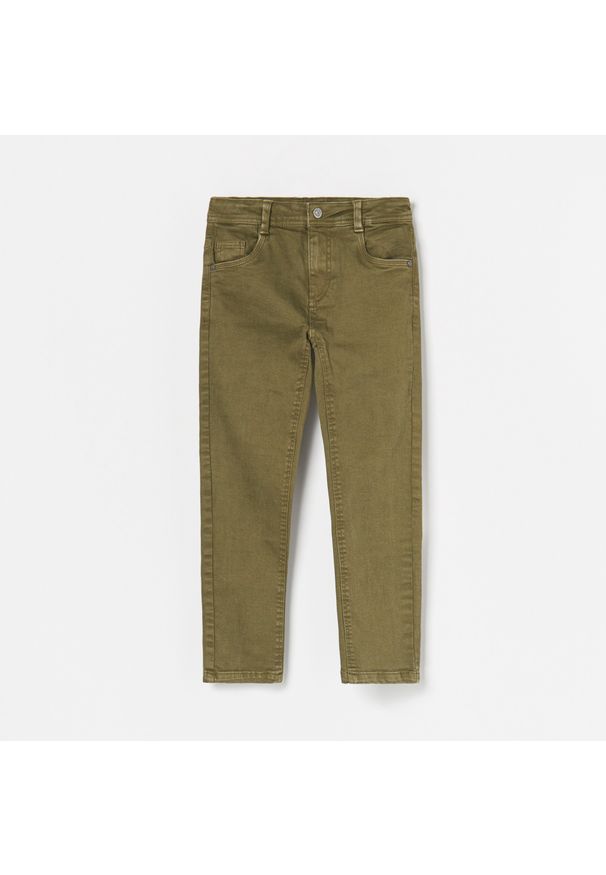 Reserved - Spodnie z elastycznego materiału - Khaki. Kolor: brązowy. Materiał: materiał