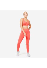 DOMYOS - Legginsy fitness damskie Domyos Push Up. Kolor: różowy. Materiał: poliamid, poliester, materiał, elastan. Sport: fitness