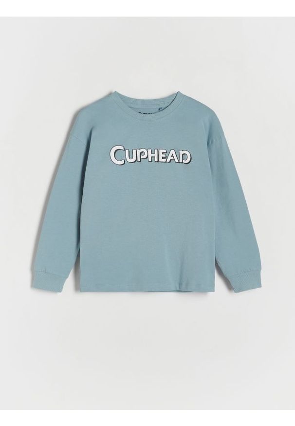 Reserved - Koszulka longsleeve Cuphead - niebieski. Kolor: niebieski. Materiał: bawełna, dzianina. Długość rękawa: długi rękaw