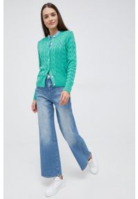 Polo Ralph Lauren kardigan bawełniany 211792413008 damski kolor zielony. Okazja: na co dzień. Typ kołnierza: polo. Kolor: zielony. Materiał: bawełna. Długość rękawa: długi rękaw. Długość: długie. Wzór: ze splotem. Styl: casual #4