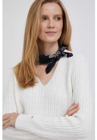 TOMMY HILFIGER - Tommy Hilfiger sweter z domieszką wełny damski kolor beżowy. Kolor: beżowy. Materiał: wełna #3