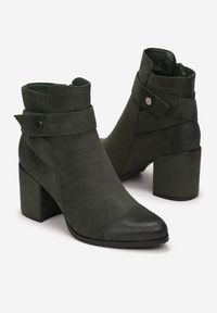 Born2be - Zielone Botki na Słupku z Paskiem Phaenale. Wysokość cholewki: za kostkę. Zapięcie: pasek. Kolor: zielony. Materiał: zamsz. Szerokość cholewki: normalna. Wzór: jednolity. Obcas: na słupku. Styl: elegancki #5
