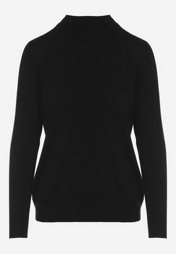 Born2be - Czarny Gładki Sweter z Półgolfem w Stylu Casual Unallia. Okazja: na co dzień. Kolor: czarny. Materiał: jeans. Długość rękawa: długi rękaw. Długość: długie. Wzór: gładki. Styl: casual