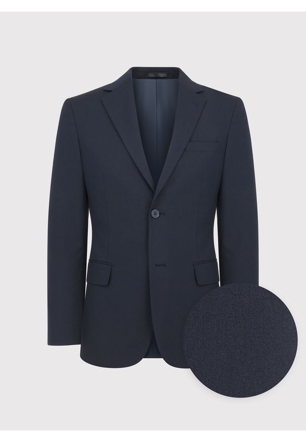 Pako Lorente - PAKO LORENTE – Granatowa marynarka garniturowa. Okazja: na studniówkę. Kolor: niebieski. Materiał: poliester, wiskoza, elastan. Styl: młodzieżowy, klasyczny