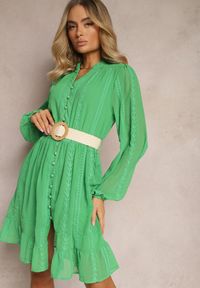 Renee - Zielona Sukienka Merrinni. Kolor: zielony. Materiał: tkanina. Wzór: haft. Styl: klasyczny, boho #5