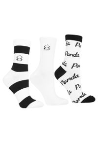 Modne Skarpetki Damskie Panda Moraj Mix 3 Pary. Kolor: biały. Materiał: materiał. Wzór: aplikacja, napisy, paski
