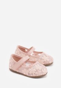Born2be - Różowe Siateczkowe Balerinki z Paskiem na Rzep i Haftowanymi Kwiatkami Nasella. Okazja: na uczelnię. Zapięcie: rzepy. Kolor: różowy. Wzór: haft, kwiaty #4