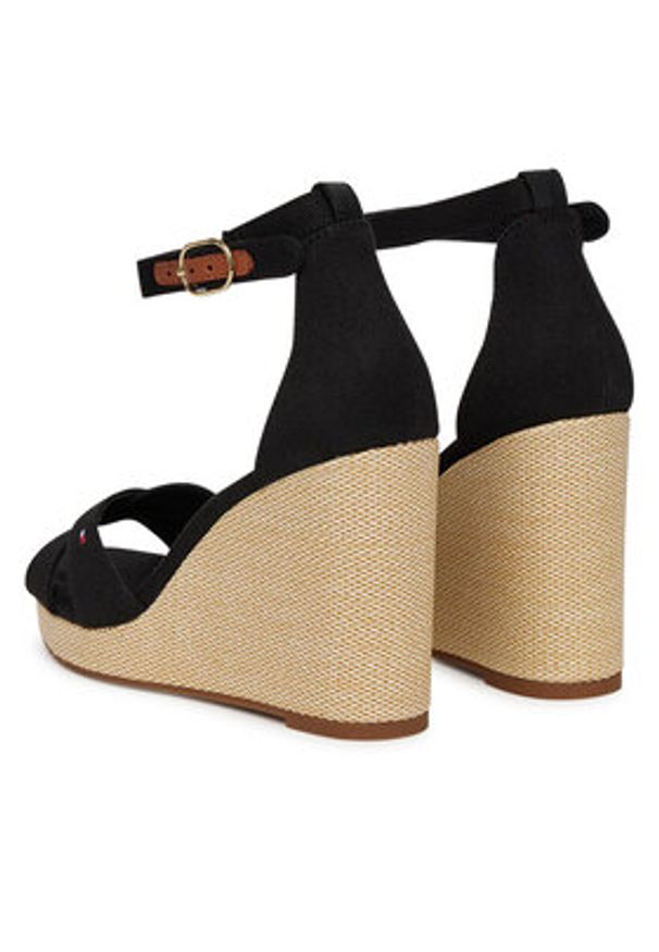 TOMMY HILFIGER - Tommy Hilfiger Sandały Flag High Wedge Espad Crisscross FW0FW08661 Czarny. Kolor: czarny. Materiał: materiał