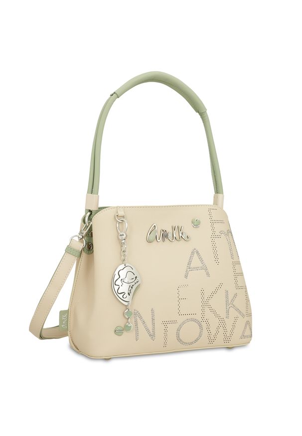 Beżowa Torebka Damska Anekke Seria Alma. Kolor: beżowy. Wzór: aplikacja. Dodatki: z breloczkiem. Styl: elegancki, casual