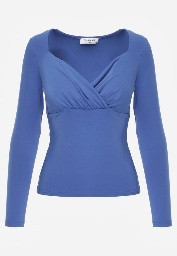 Renee - Niebieska Bluzka Iphicraethon. Kolor: niebieski. Materiał: dzianina. Długość rękawa: długi rękaw. Długość: długie. Wzór: aplikacja