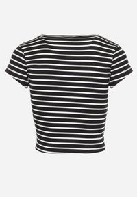 Born2be - Czarno-Biały Bawełniany T-shirt Koszulka z Krótkim Rękawem i Wycięciem przy Dekolcie Zolianara. Kolor: czarny. Materiał: bawełna. Długość rękawa: krótki rękaw. Długość: krótkie. Sezon: lato #3