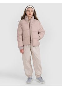4f - 4F Kurtka puchowa z wypełnieniem syntetycznym dziewczęca - brązowa 164 (13-14 lat). Okazja: na co dzień. Typ kołnierza: kołnierzyk stójkowy. Kolor: brązowy. Materiał: puch, syntetyk. Długość: długie. Wzór: gładki. Sezon: lato. Styl: casual, klasyczny, sportowy #2