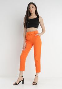 Born2be - Pomarańczowe Spodnie z Paskiem Ioleina. Kolor: pomarańczowy. Materiał: materiał, koronka. Wzór: jednolity. Styl: elegancki #5