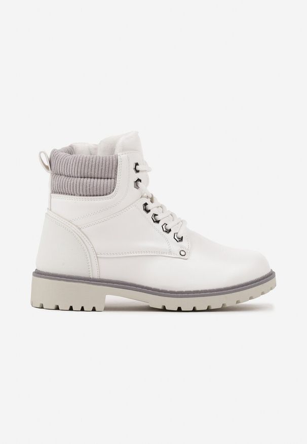 Born2be - Białe Płaskie Klasyczne Traperki ze Sznurowaniem Lobanne. Kolor: biały. Materiał: jeans, wełna. Sezon: zima, jesień. Styl: klasyczny