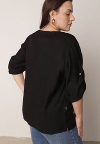 Born2be - Czarna Wiskozowa Koszula Boho z Haftem i Podpinanymi Rękawami 3/4 Cheridenah. Okazja: na co dzień. Kolekcja: plus size. Kolor: czarny. Materiał: wiskoza. Wzór: haft. Styl: boho #5