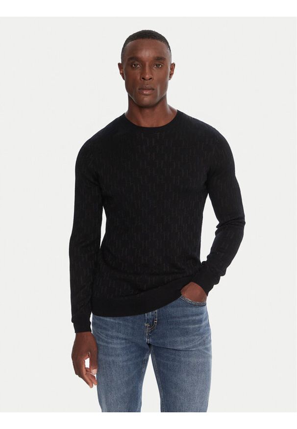 Karl Lagerfeld - KARL LAGERFELD Sweter 655018 554302 Czarny Regular Fit. Typ kołnierza: dekolt w karo. Kolor: czarny. Materiał: wełna, wiskoza