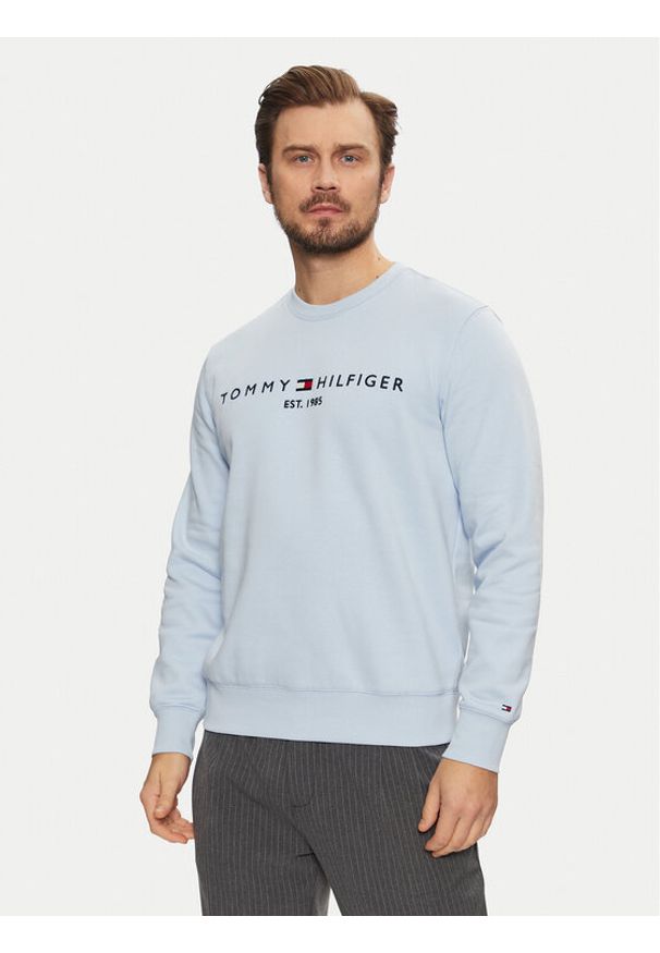 TOMMY HILFIGER - Tommy Hilfiger Bluza Logo MW0MW11596 Błękitny Regular Fit. Kolor: niebieski. Materiał: syntetyk, bawełna