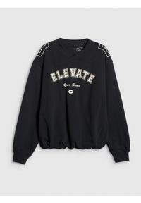 4f - 4F Bluza dresowa nierozpinana bez kaptura damska - czarna M. Typ kołnierza: bez kaptura. Kolor: czarny. Materiał: dresówka