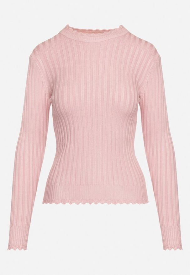 Born2be - Różowy Prążkowany Sweter z Bawełną Mevin. Okazja: na co dzień. Kolor: różowy. Materiał: bawełna, prążkowany. Styl: casual, elegancki