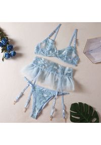 Intica - Komplet bielizny z haftem na romantyczne wieczory Neile. Kolor: niebieski. Materiał: materiał. Wzór: haft