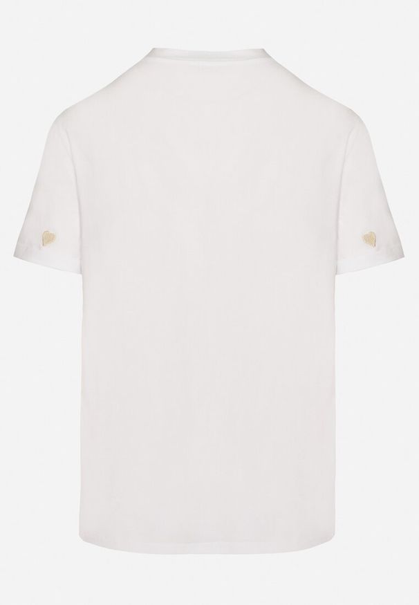 Born2be - Biało-Beżowy T-shirt z Bawełny w Serca Kolavelle. Okazja: na co dzień, na spacer. Kolor: biały. Materiał: bawełna. Styl: klasyczny, casual