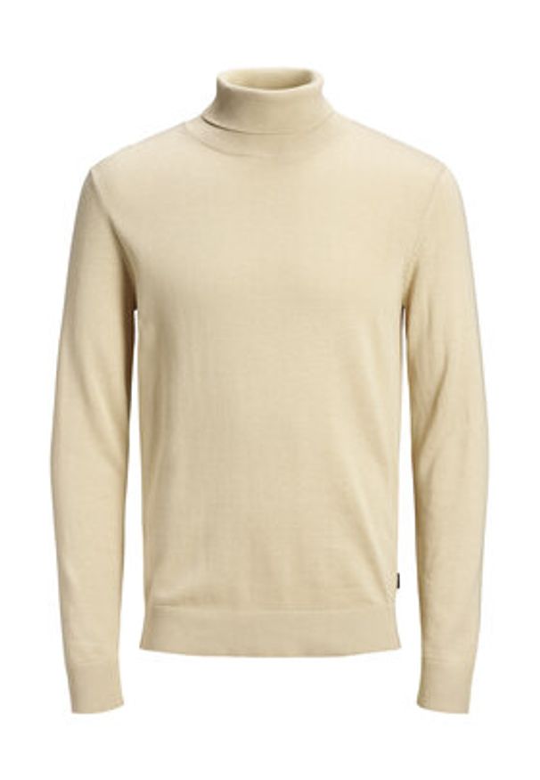 Jack & Jones Golf 12157417 Beżowy Regular Fit. Typ kołnierza: golf. Kolor: beżowy. Materiał: bawełna