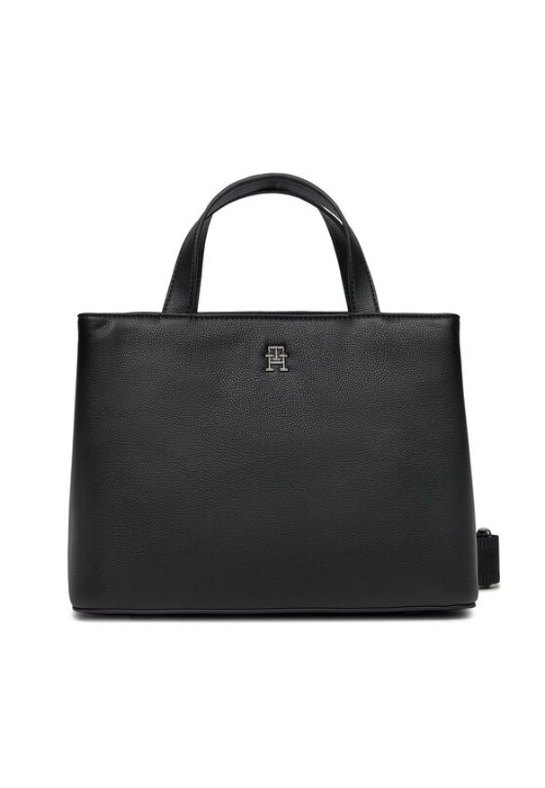 TOMMY HILFIGER - Tommy Hilfiger Torebka Th Essential Sc Satchel AW0AW15721 Czarny. Kolor: czarny. Materiał: skórzane
