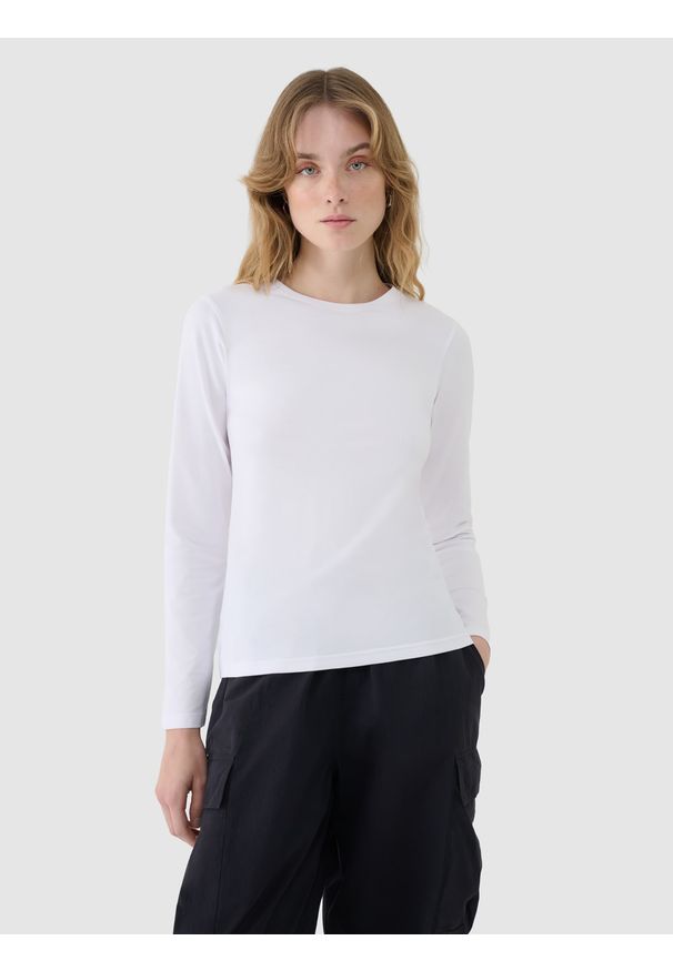 4f - 4F Longsleeve slim gładki damski - biały XXL. Okazja: na co dzień. Kolor: biały. Materiał: jersey, elastan, dzianina, bawełna, materiał. Długość rękawa: długi rękaw. Długość: długie. Wzór: gładki. Styl: sportowy, casual