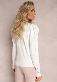 Renee - Biały Sweter w Bufiaste Rękawy Alendra. Kolor: biały. Sezon: jesień, zima #5