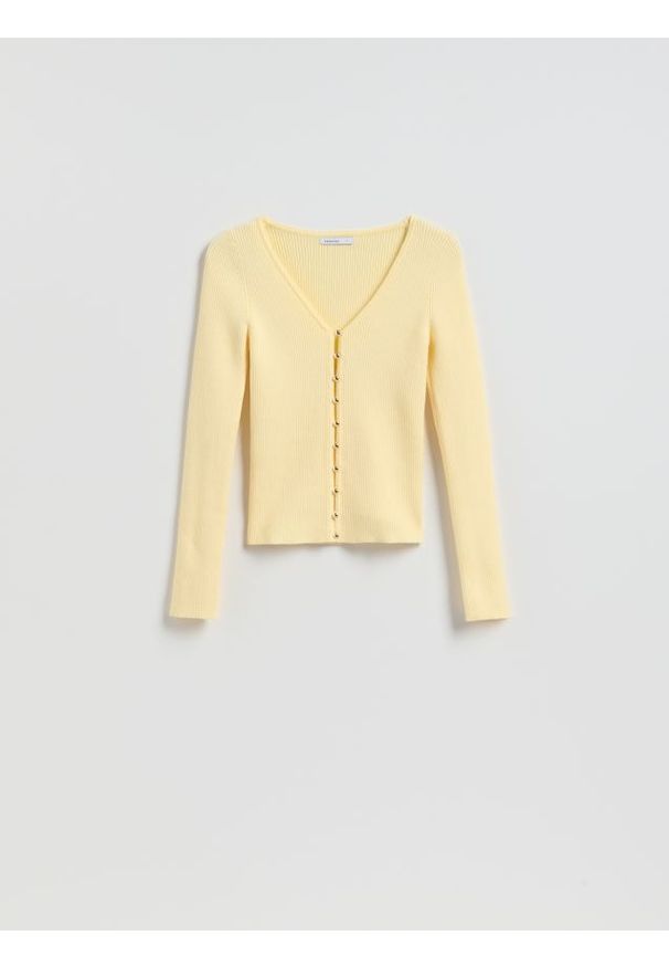 Reserved - Kardigan z dodatkiem wiskozy - jasnożółty. Kolor: żółty. Materiał: wiskoza