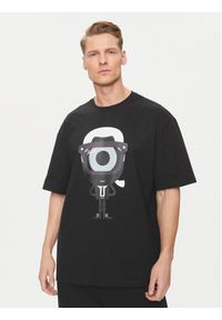 Karl Lagerfeld - KARL LAGERFELD T-Shirt 755098 542270 Czarny Regular Fit. Typ kołnierza: dekolt w karo. Kolor: czarny. Materiał: bawełna