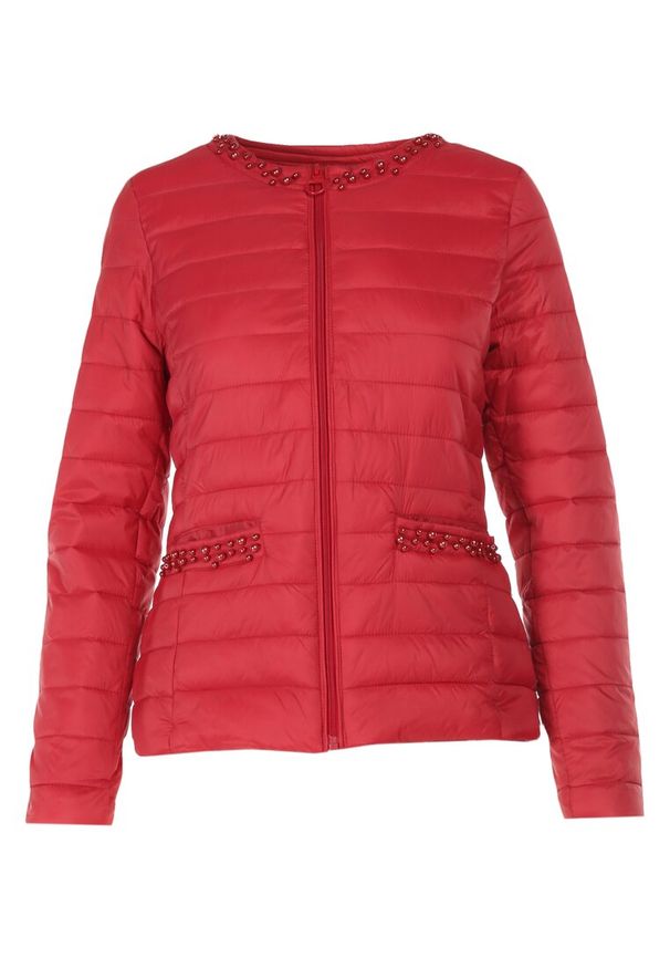 Born2be - Czerwona Kurtka Prosalphia. Kolor: czerwony. Materiał: tkanina. Wzór: aplikacja. Styl: elegancki